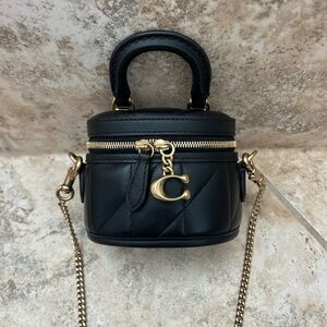 Coach Trail Crossbody Bag 12 with Pillow Quilting Brass/Black Nappa Leather